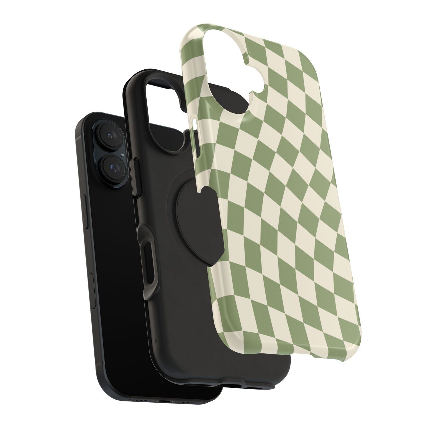 Green & Beige Wavy Checkered iPhone Case