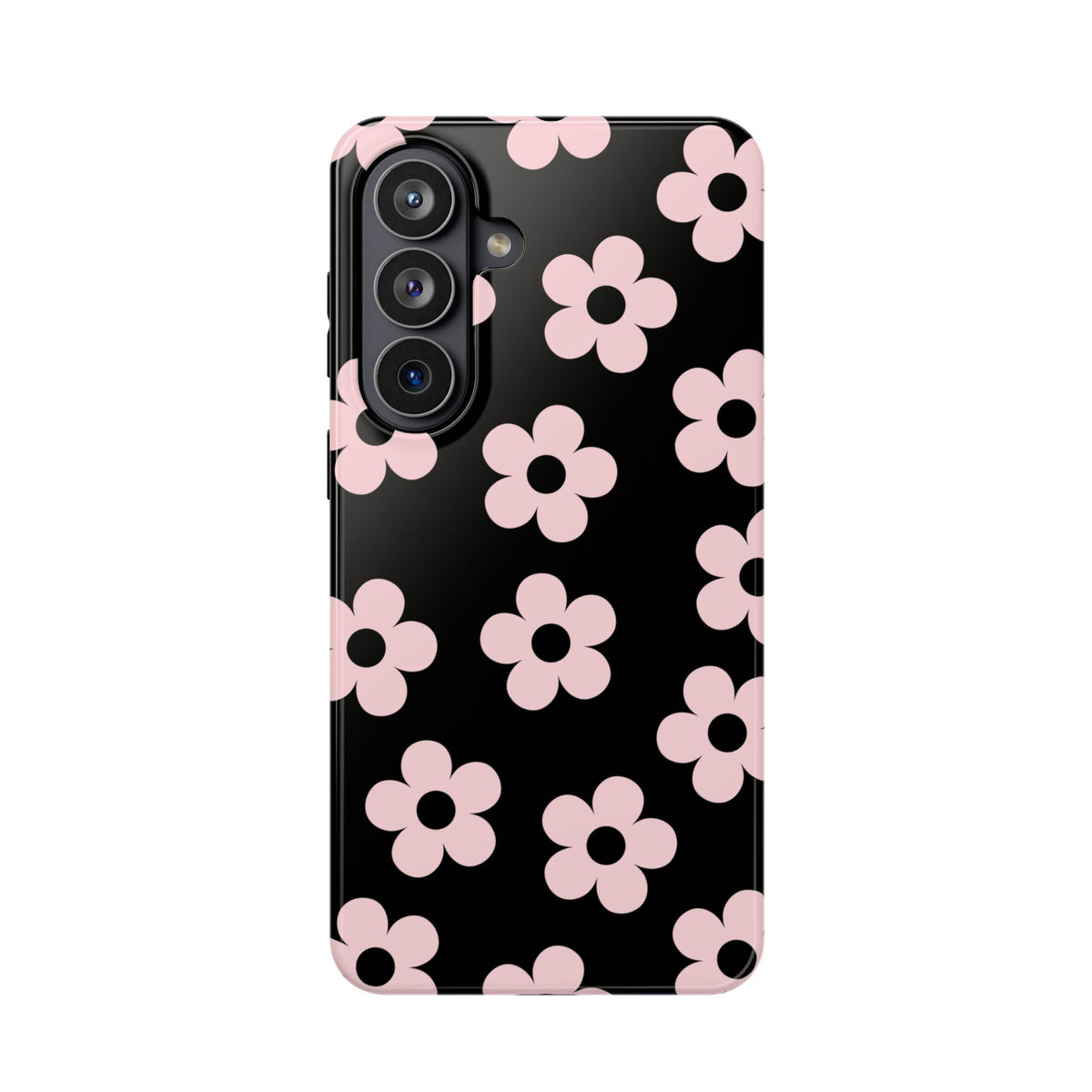 Black & Pink Retro Flowers Samsung Case