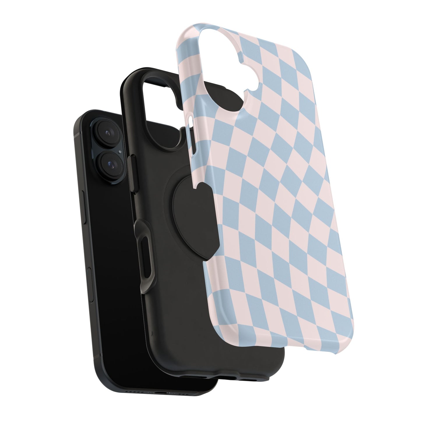 Pink & Blue Wavy Checkered iPhone Case