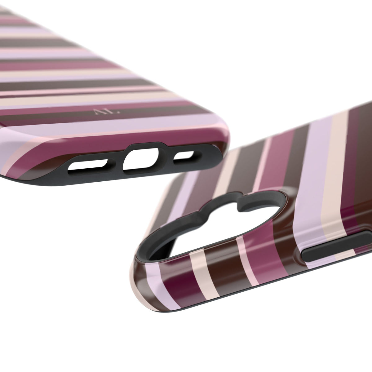 Custom Initials Berry Mocha Stripes iPhone Case