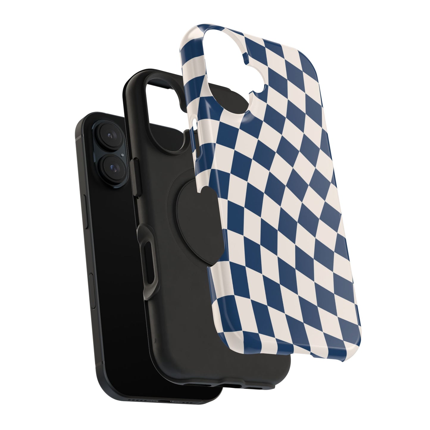 Navy & Beige Wavy Checkered iPhone Case