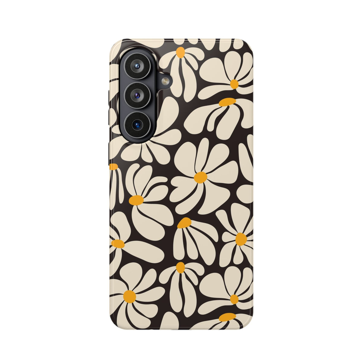 Black Retro Flowers Samsung Case