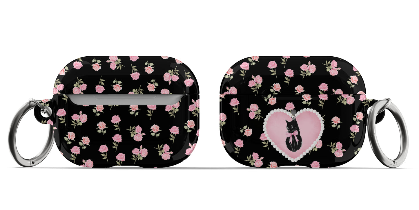 Black Féline Roses AirPods Case