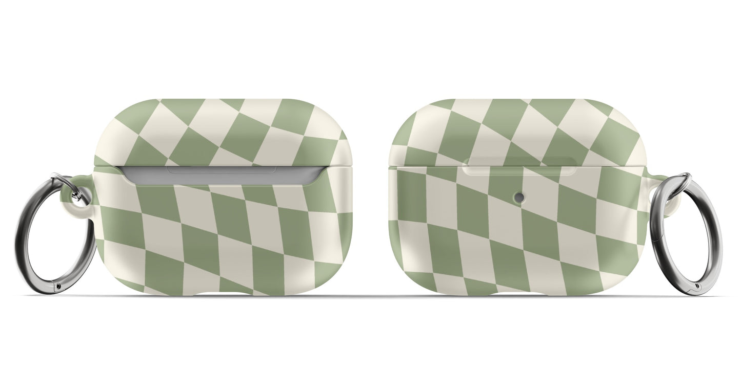 Green & Beige Wavy Checkered AirPods Case