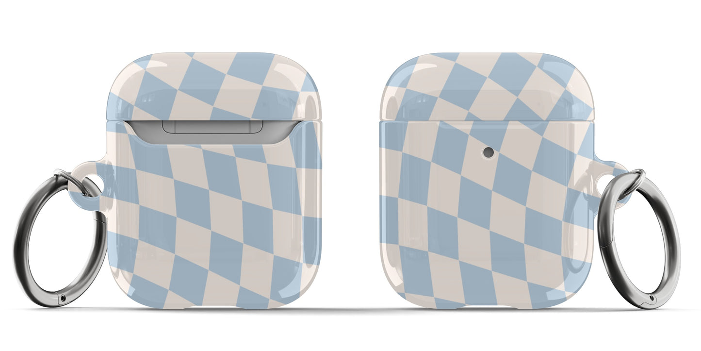 Blue & Beige Wavy Checkered AirPods Case