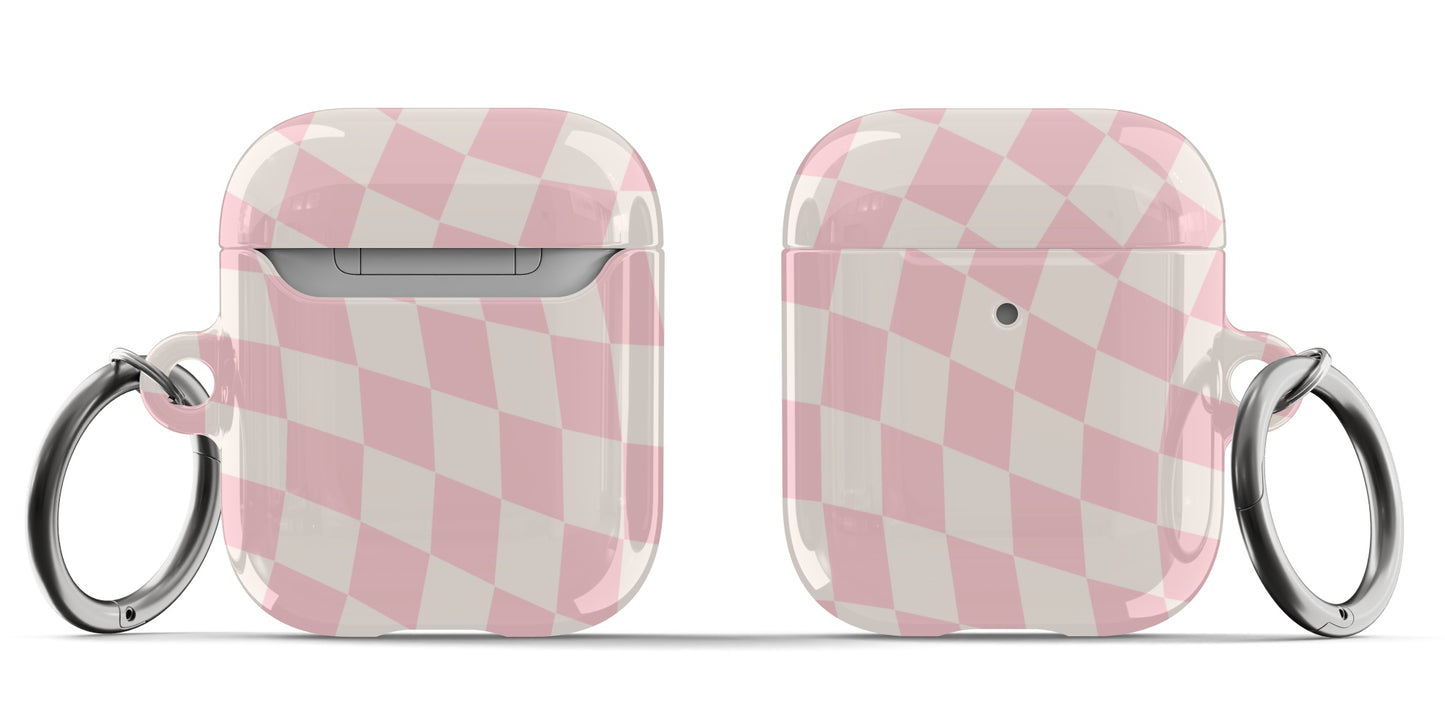 Pink & Beige Wavy Checkered AirPods Case