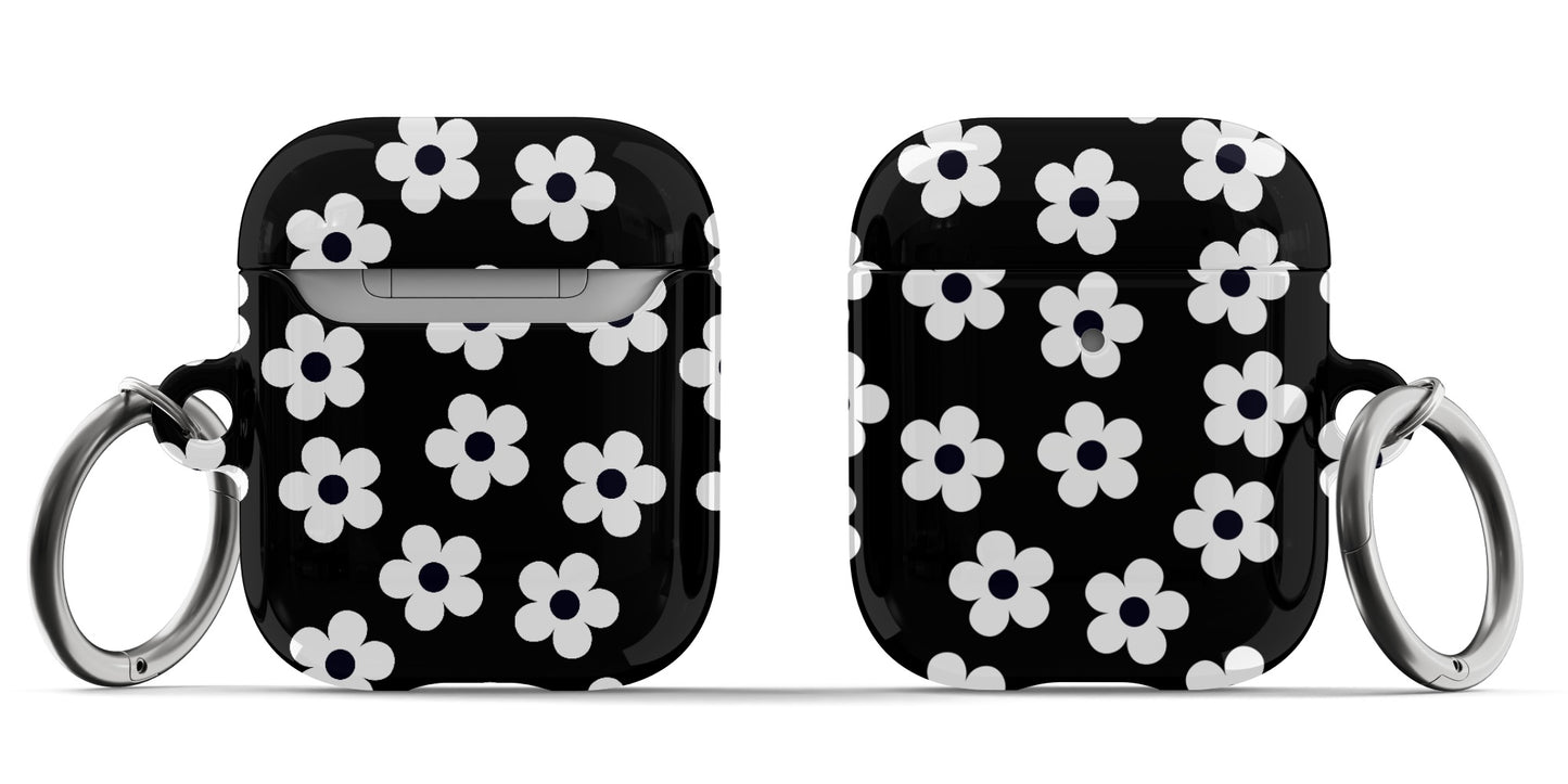 Black Retro Flowers AirPods Case