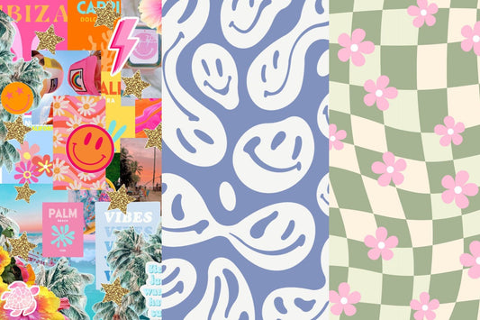 A banner of three preppy phone wallpapers.