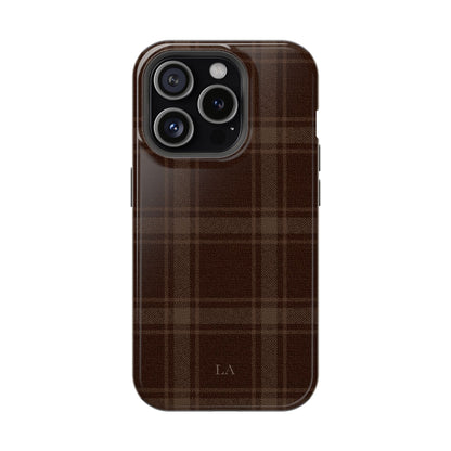 Custom Initials Cocoa Plaid iPhone Case