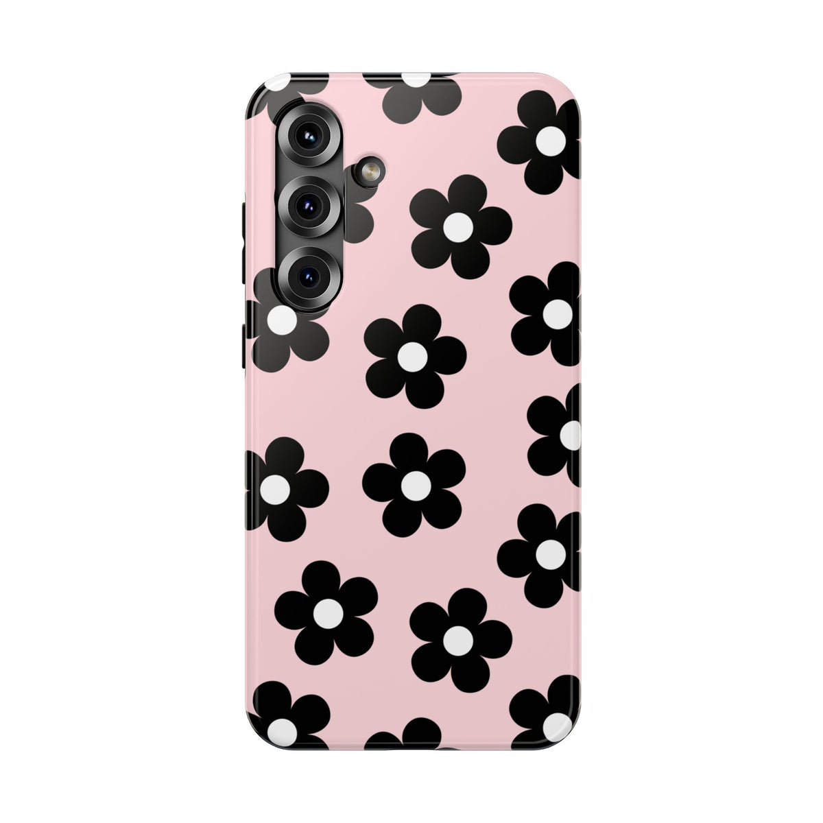 Pink & Black Retro Flowers Samsung Case