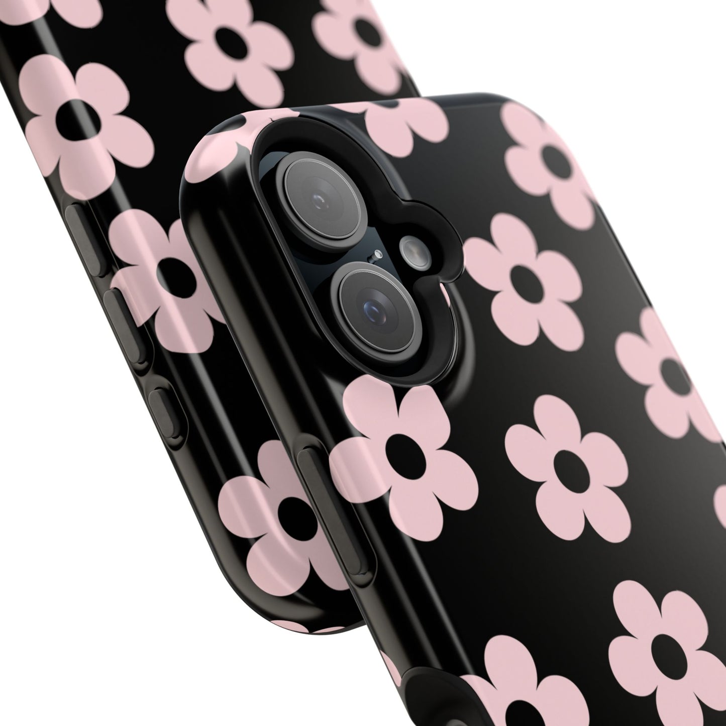 Black & Pink Retro Flowers iPhone Case