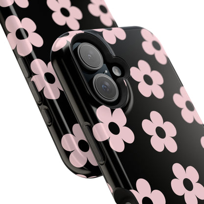 Black & Pink Retro Flowers iPhone Case