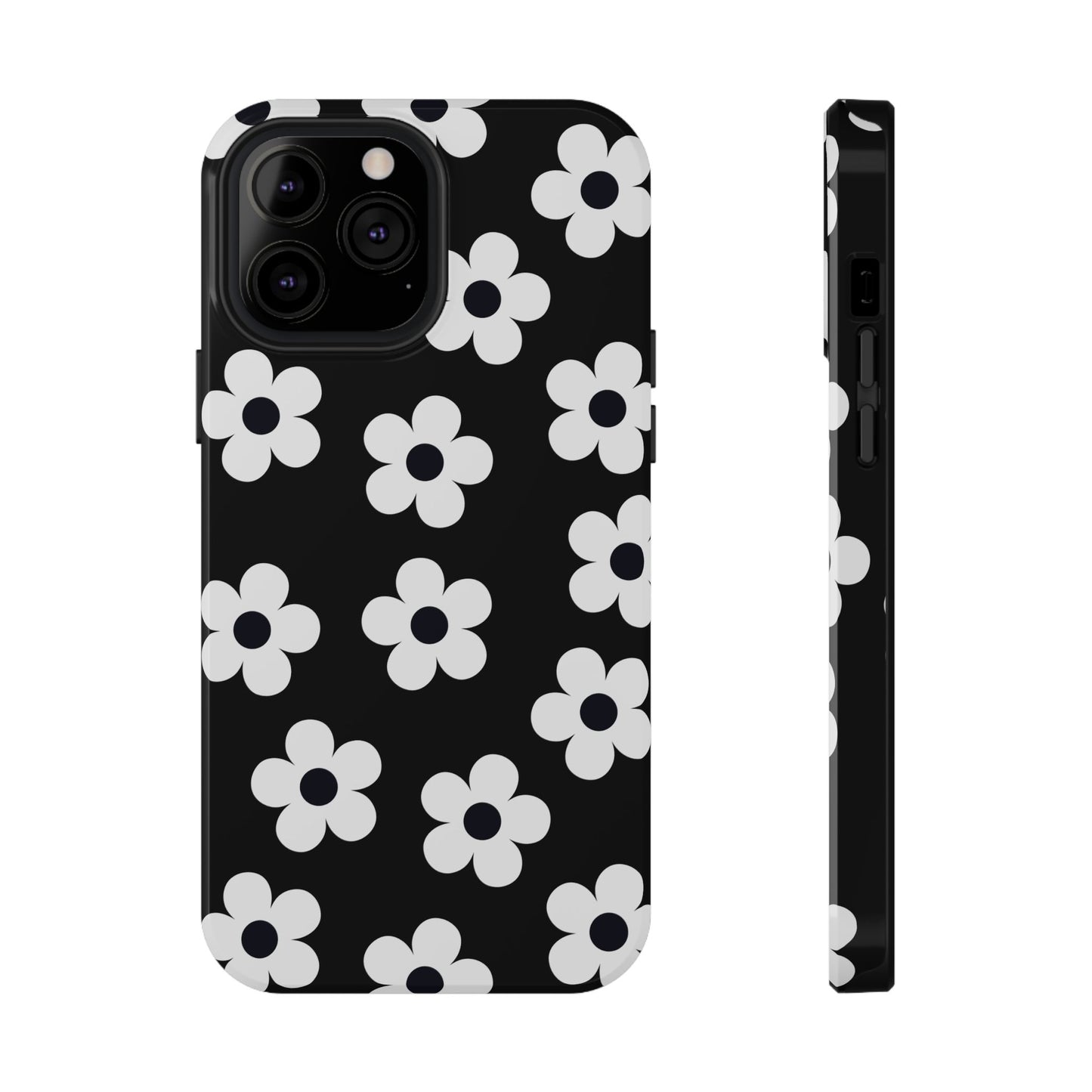 Black Retro Flowers iPhone Case