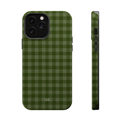 Custom Initials Green Gingham iPhone Case