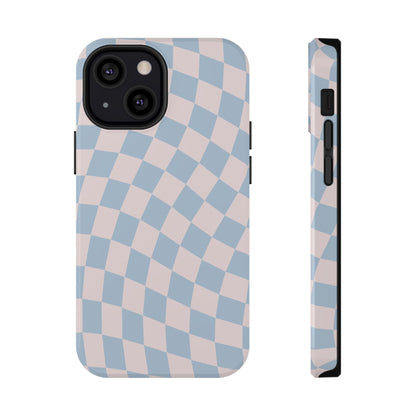 Pink & Blue Wavy Checkered iPhone Case