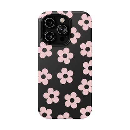 Black & Pink Retro Flowers iPhone Case
