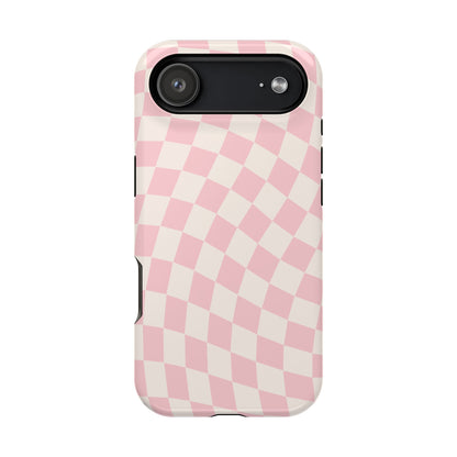 Pink & Beige Wavy Checkered iPhone Case