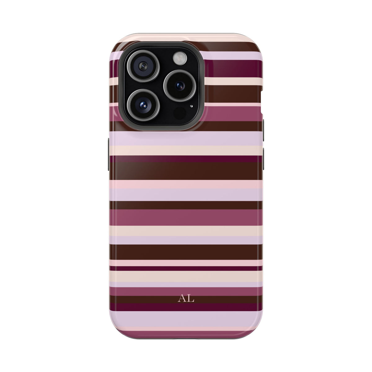 Custom Initials Berry Mocha Stripes iPhone Case