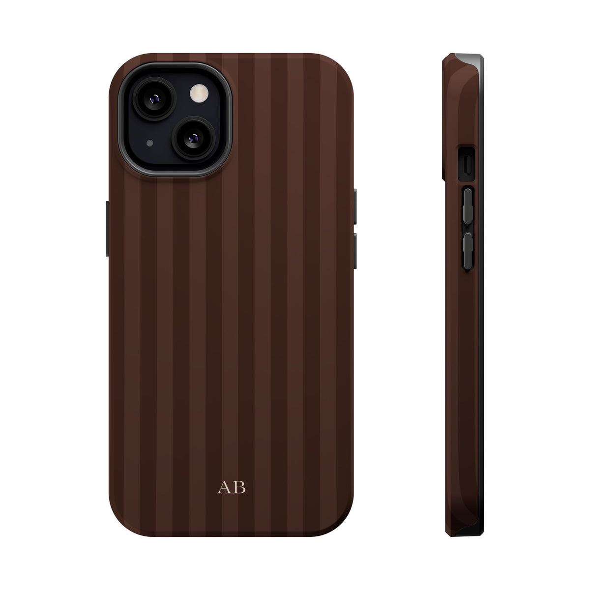 Custom Initials Mocha Stripes iPhone Case