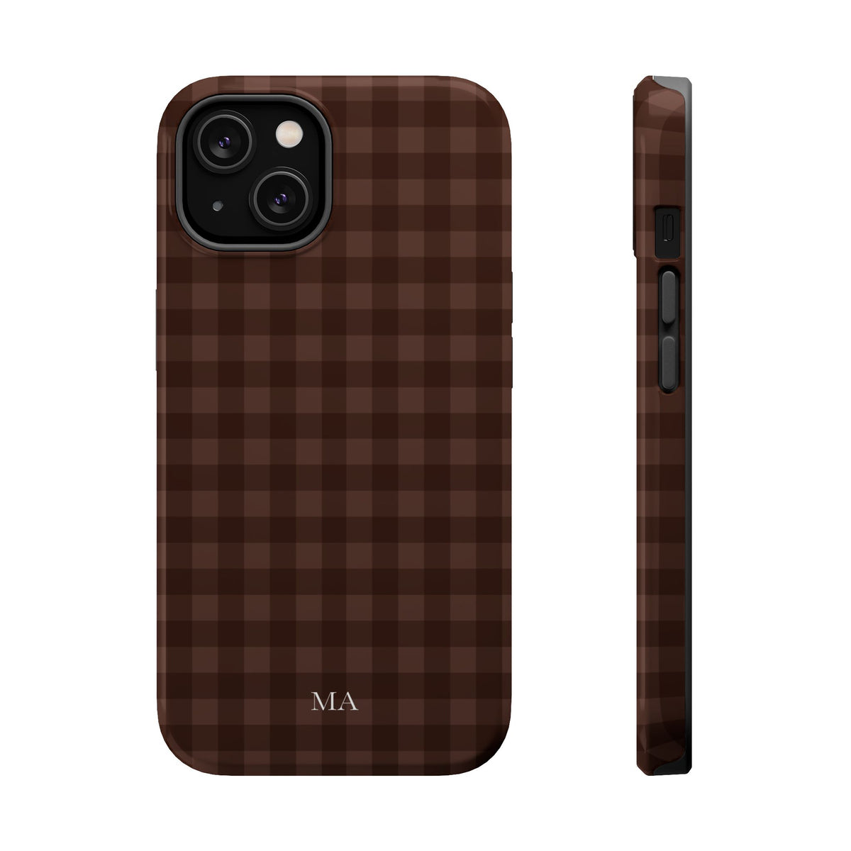 Custom Initials Brown Gingham iPhone Case