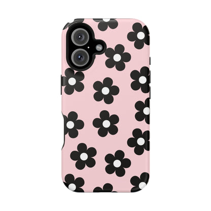 Pink & Black Retro Flowers iPhone Case