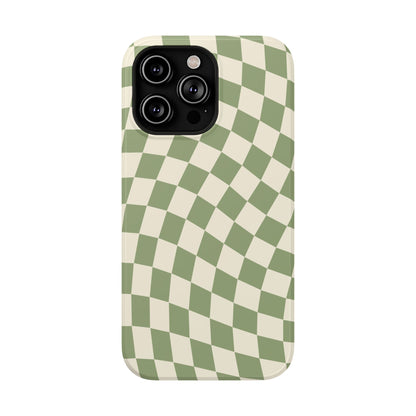 Green & Beige Wavy Checkered iPhone Case