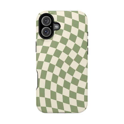 Green & Beige Wavy Checkered iPhone Case