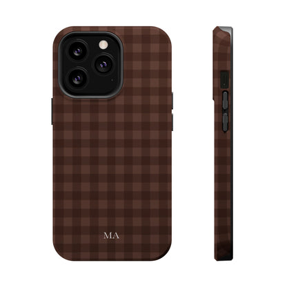 Custom Initials Brown Gingham iPhone Case