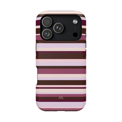 Custom Initials Berry Mocha Stripes iPhone Case