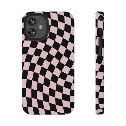 Pink & Black Wavy Checkered iPhone Case