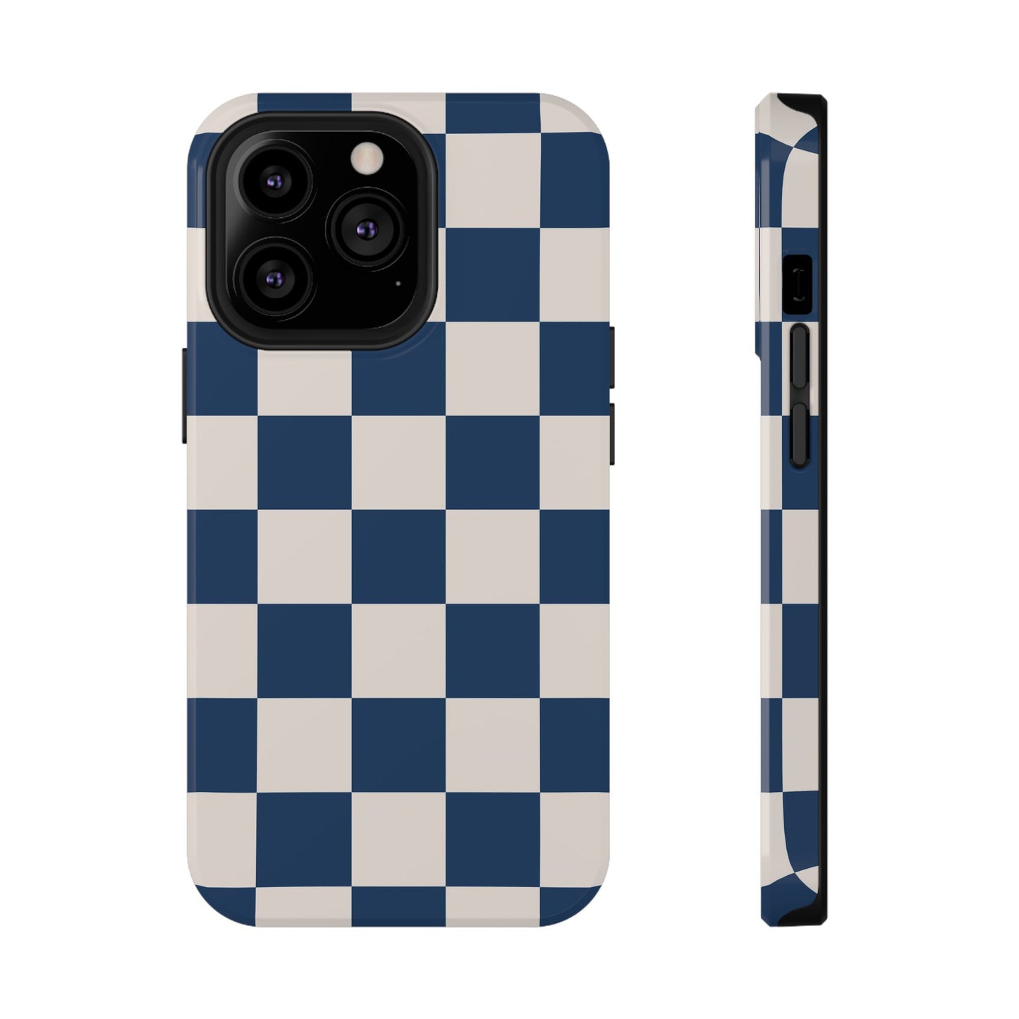 Navy & Beige Checkered iPhone Case