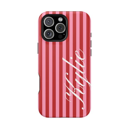 Personalized Cherry Blush Stripes iPhone Case