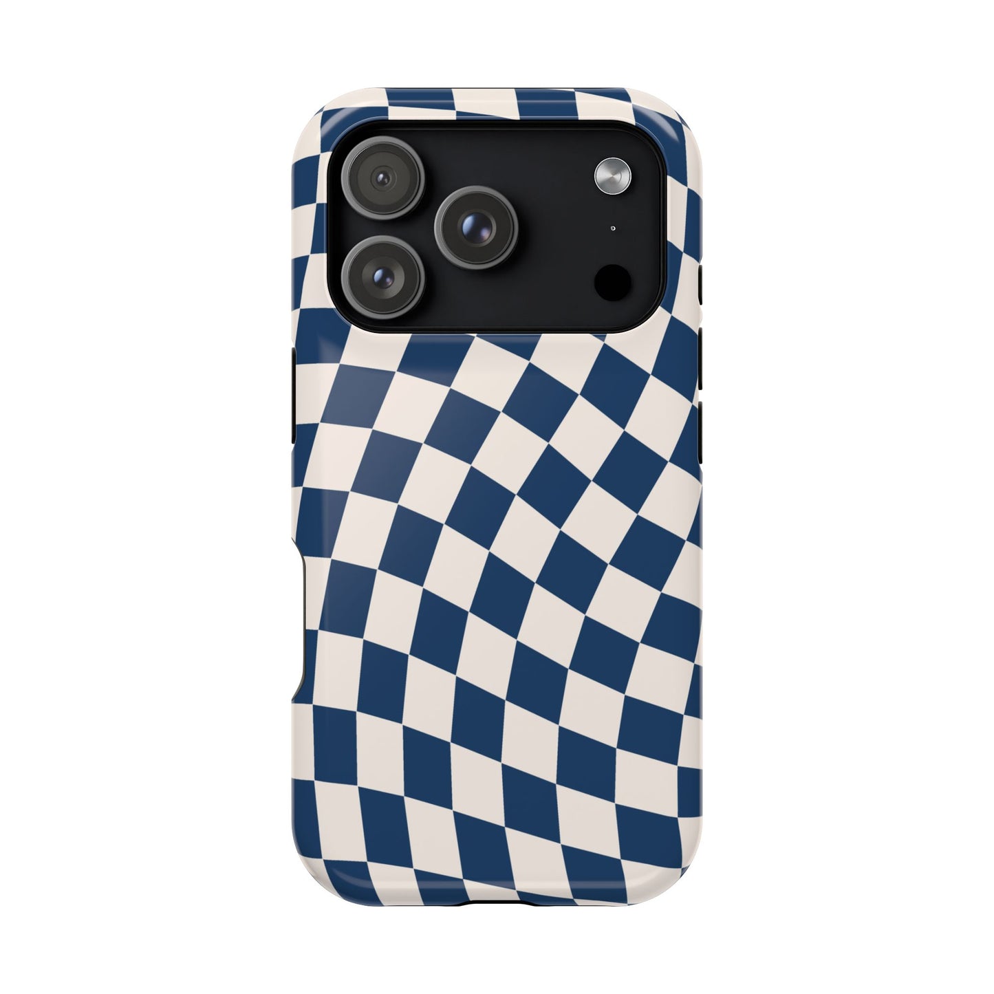 Navy & Beige Wavy Checkered iPhone Case