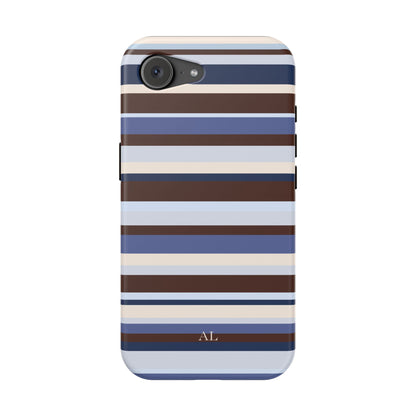 Custom Initials Blueberry Mocha Stripes iPhone Case
