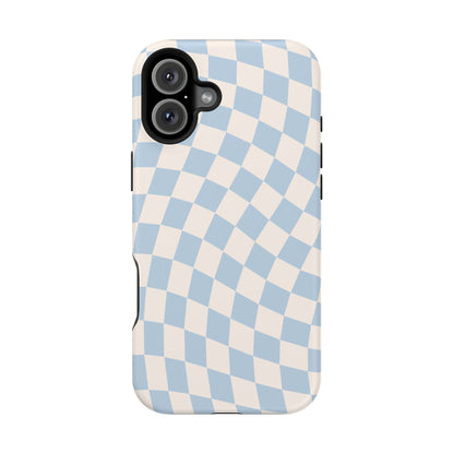 Blue & Beige Wavy Checkered iPhone Case