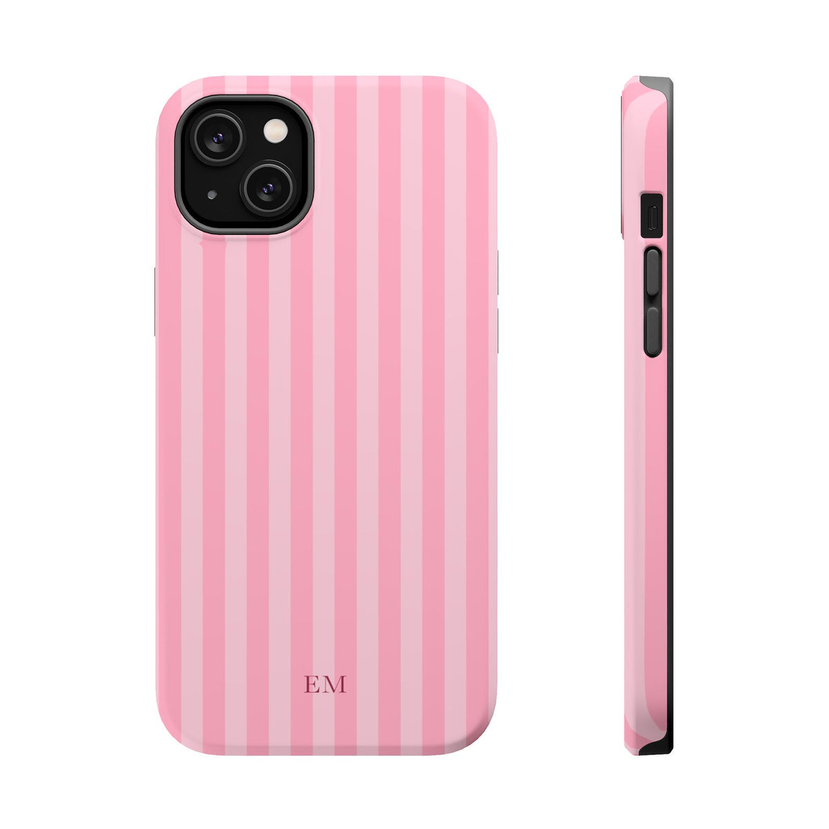Custom Initials Pink Stripes iPhone Case