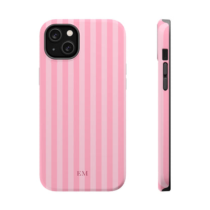 Custom Initials Pink Stripes iPhone Case