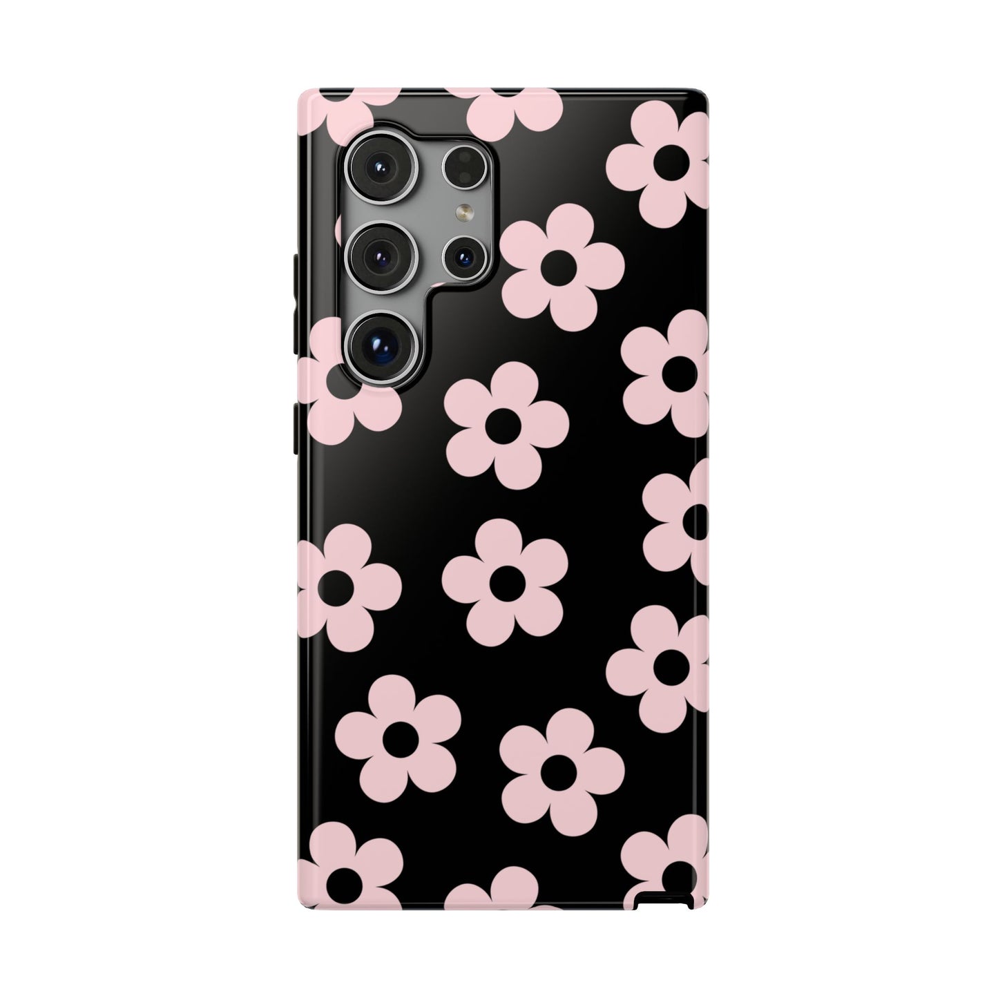 Black & Pink Retro Flowers Samsung Case