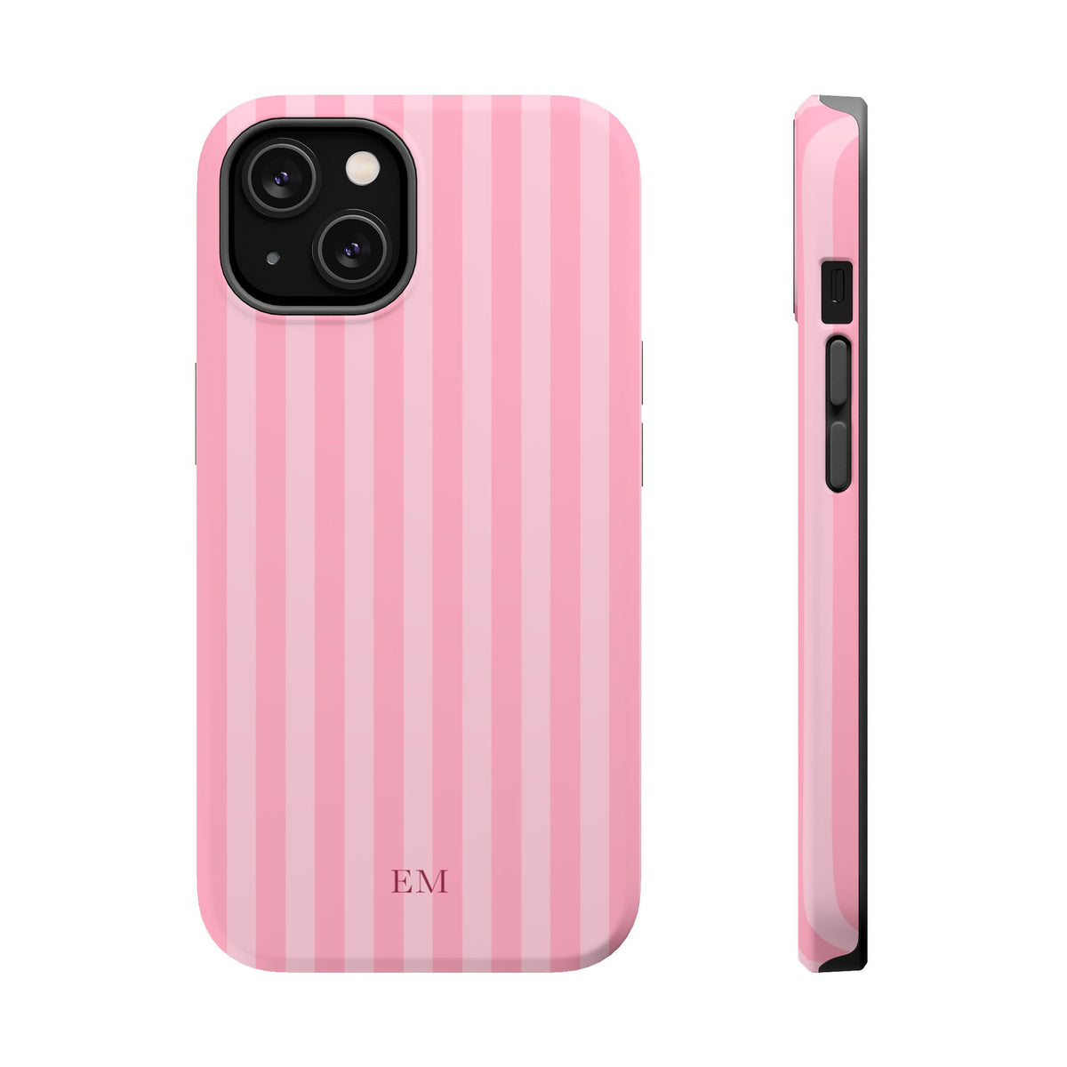 Custom Initials Pink Stripes iPhone Case