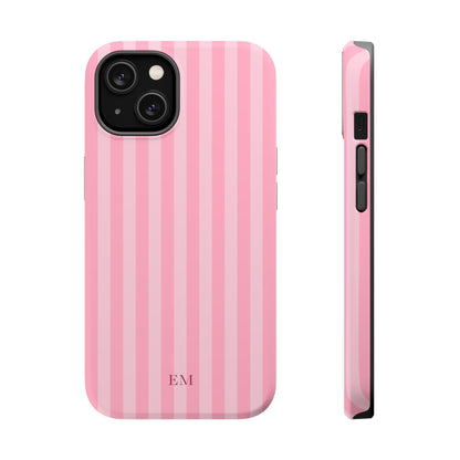 Custom Initials Pink Stripes iPhone Case