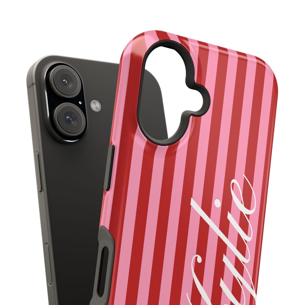 Personalized Cherry Blush Stripes iPhone Case