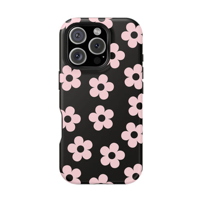 Black & Pink Retro Flowers iPhone Case