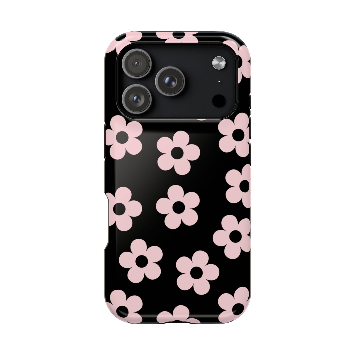 Black & Pink Retro Flowers iPhone Case