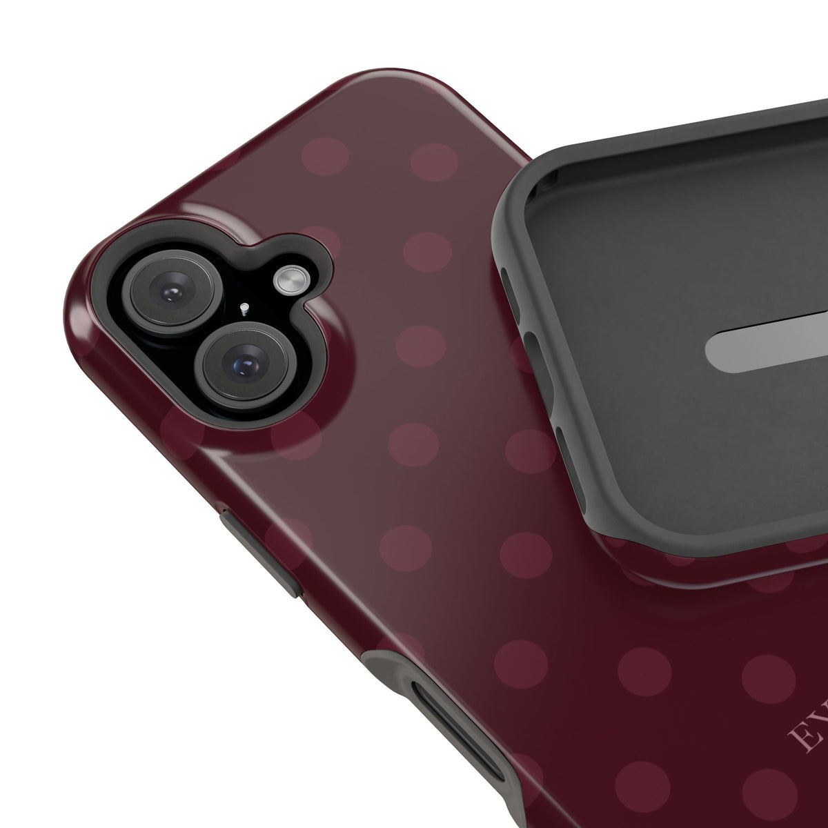Custom Initials Burgundy Polka Dots iPhone Case