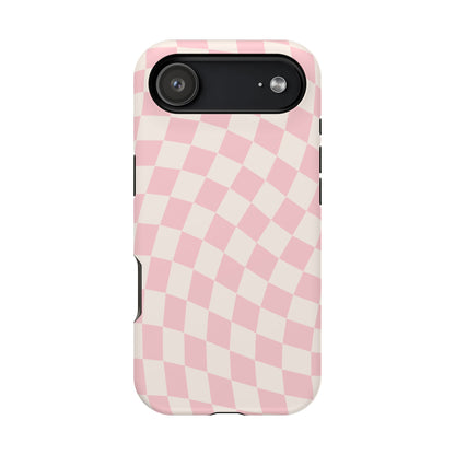 Pink & Beige Wavy Checkered iPhone Case