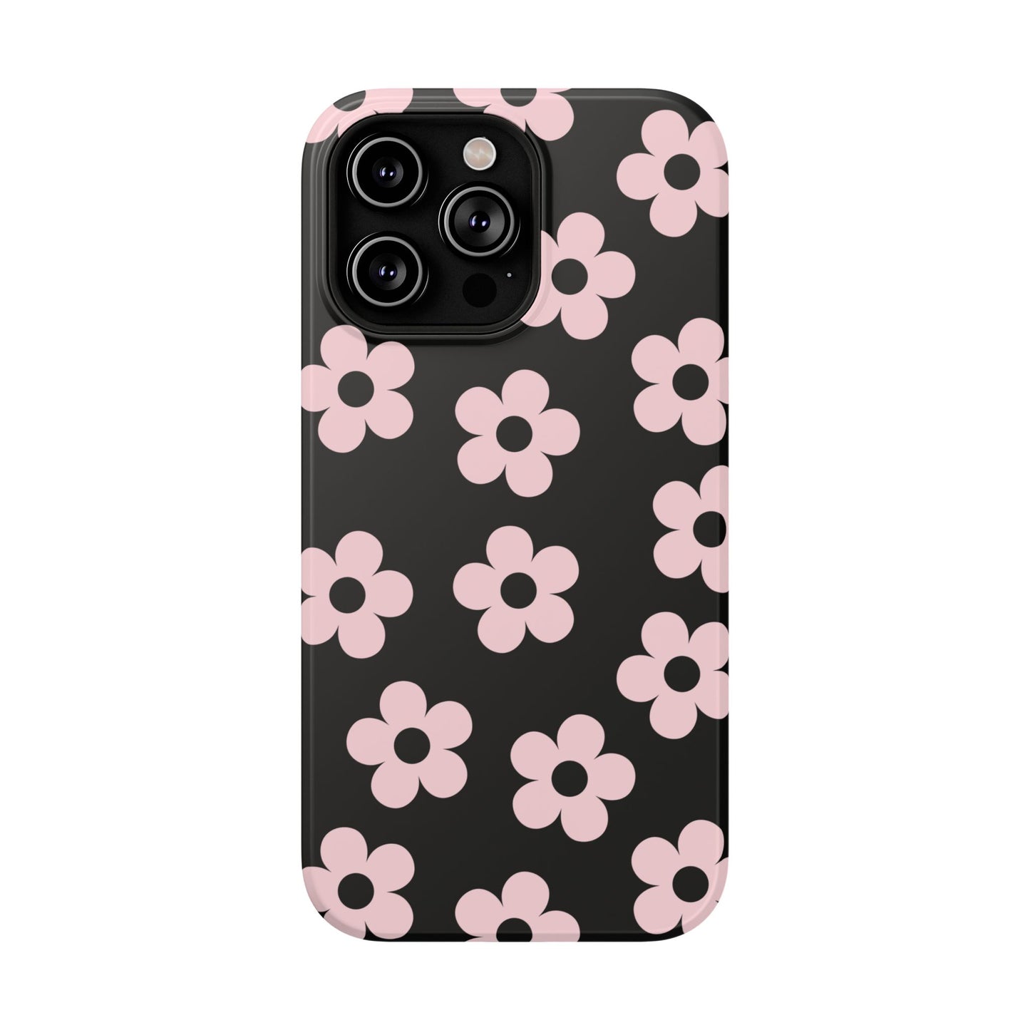 Black & Pink Retro Flowers iPhone Case