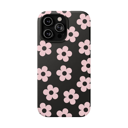 Black & Pink Retro Flowers iPhone Case