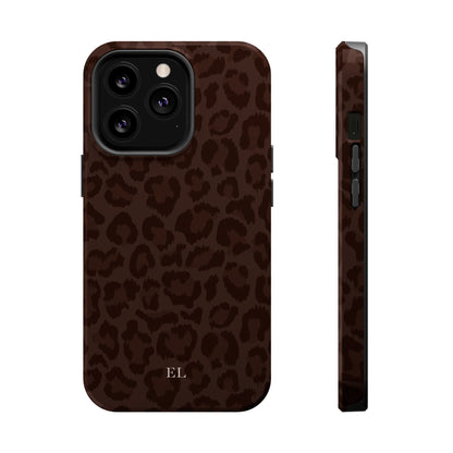 Custom Initials Mocha Leopard iPhone Case