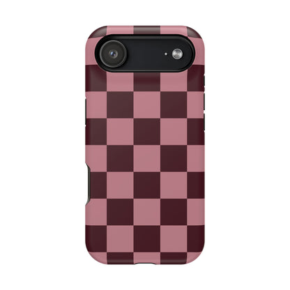 Burgundy & Pink Checkered iPhone Case