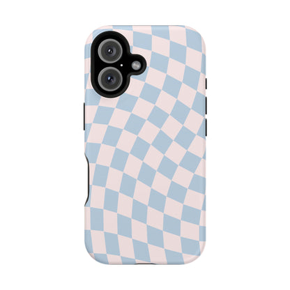 Pink & Blue Wavy Checkered iPhone Case
